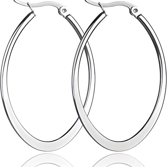 Large 40mm Silver Hoop Earrings with Water Drop Design - Chic Everyday Style - Picture 1 of 6